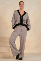 Contrast Drawstring Pants Taupe + Black