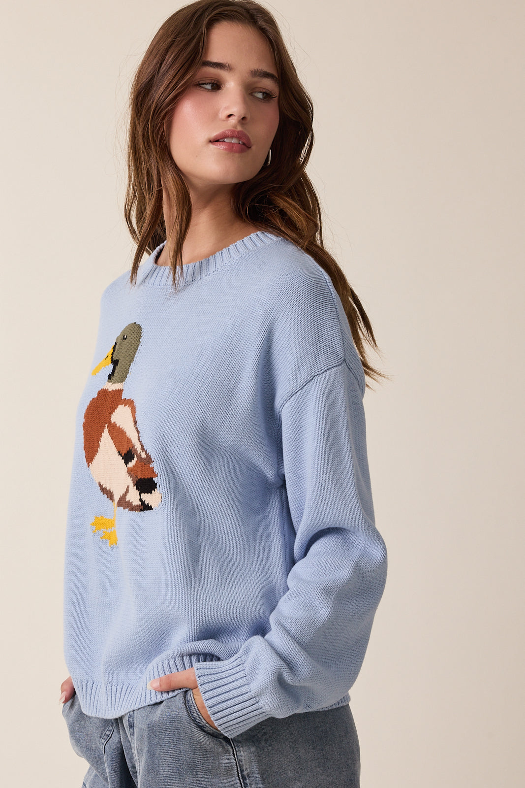Mallard Duck Knit Sweater Dusty Blue