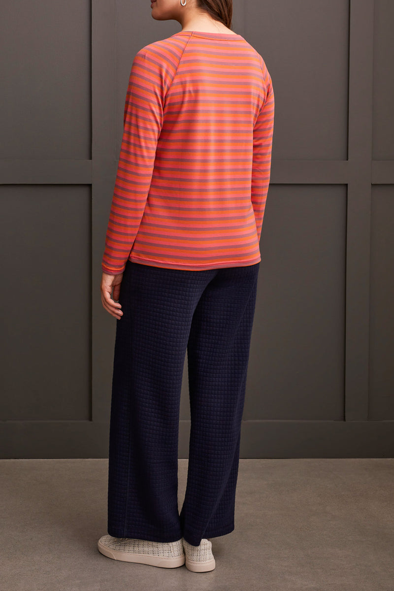 Crew Neck Striped Raglan Long Sleeve Top Grenadine