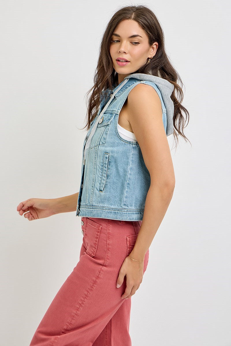 Detachable Hoodie Denim Vest Medium