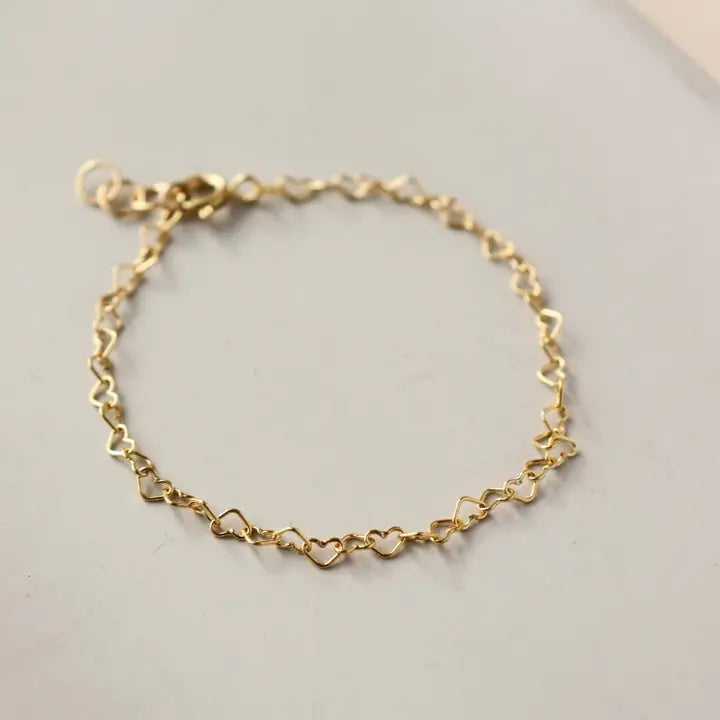 Heart Chain Bracelet 14k Gold FIll