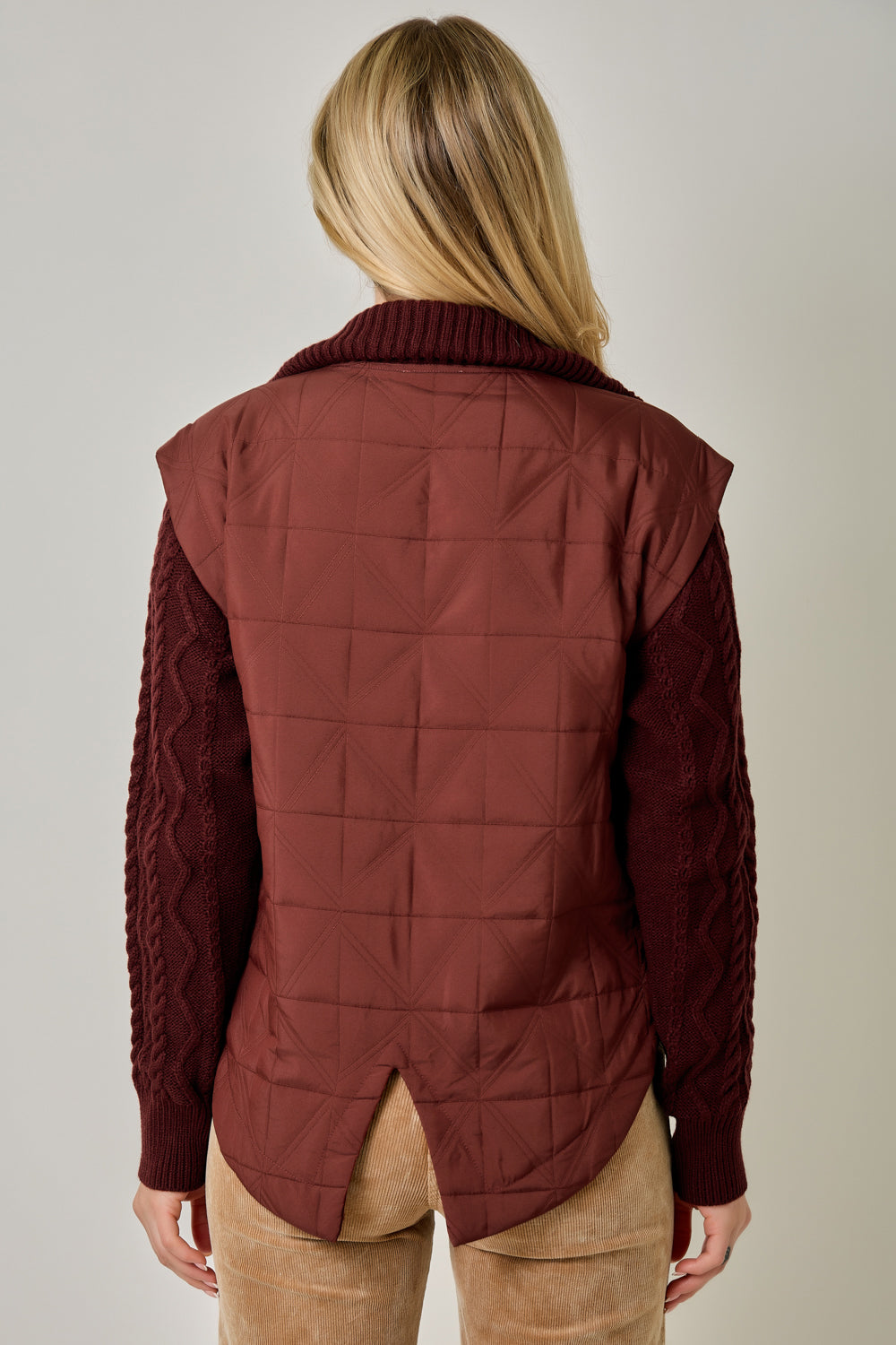 Quilted Knit Mixed Media Jacket Burgundy