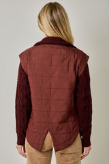 Quilted Knit Mixed Media Jacket Burgundy