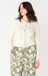 Pearl Detail Open Stitch Cardigan Ecru