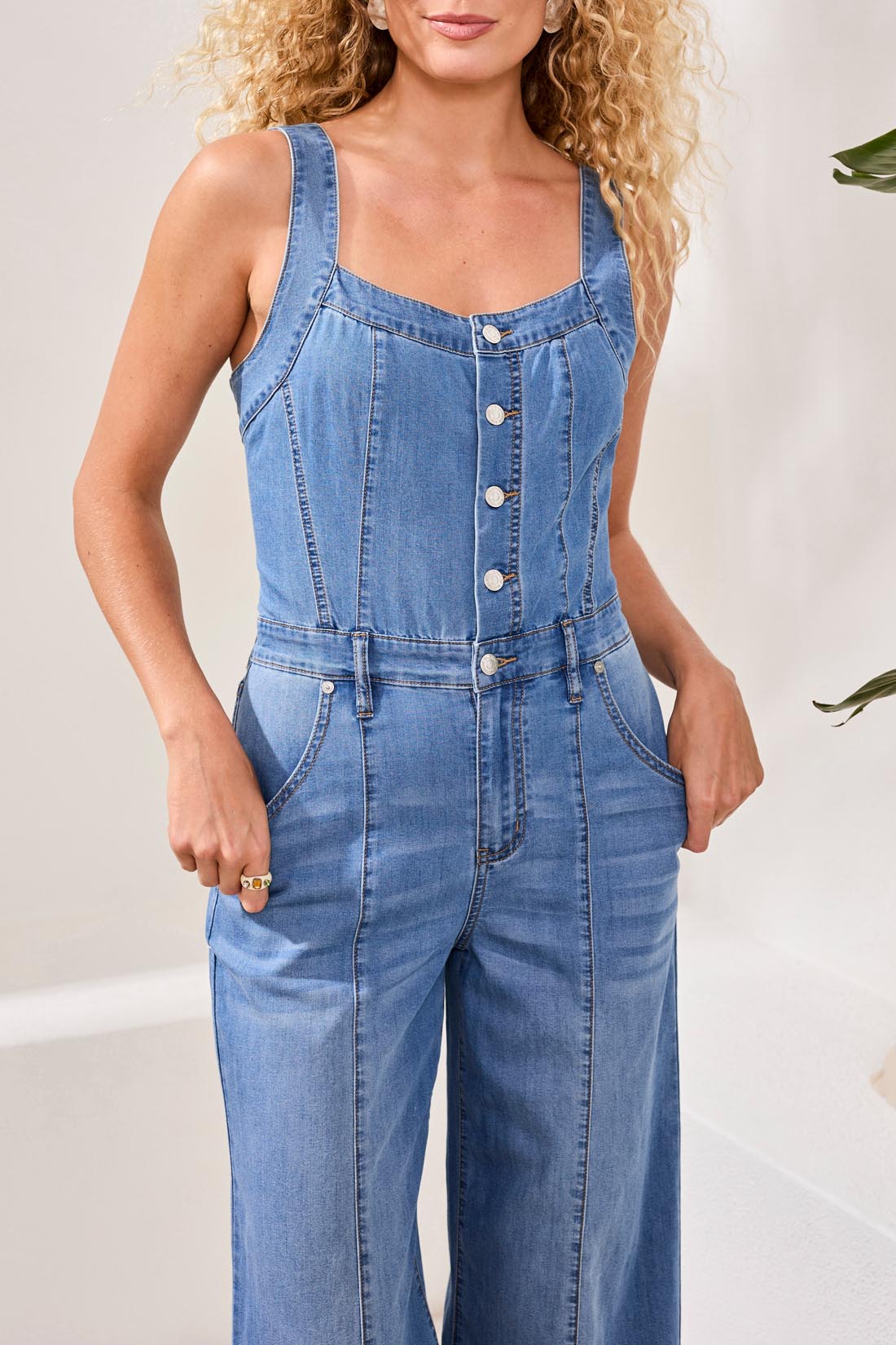 Button Down Overall Jumpsuit Amalfi Coast