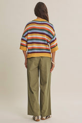 Maple Street Multi Stripe Half Sleeve Cardigan Mustard Multi