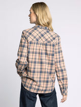 Trudy Button Up Shirt Navy Pink Plaid
