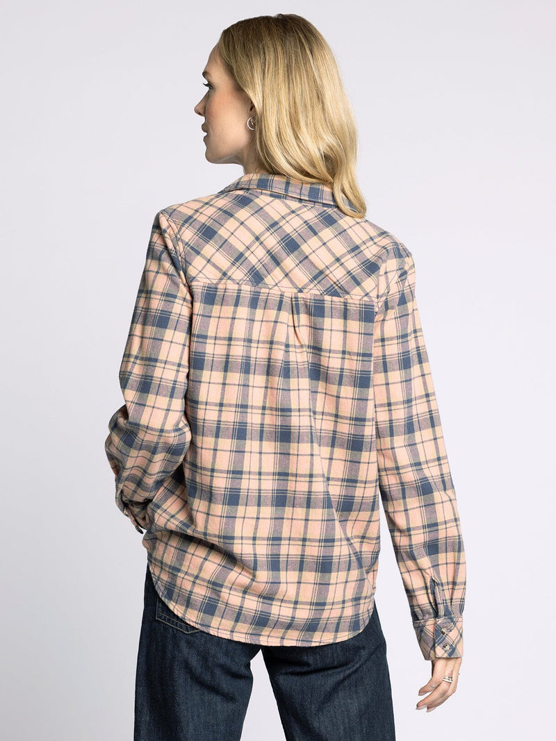 Trudy Button Up Shirt Navy Pink Plaid