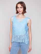Sleeveless Lurex Floral Tank Bluebell
