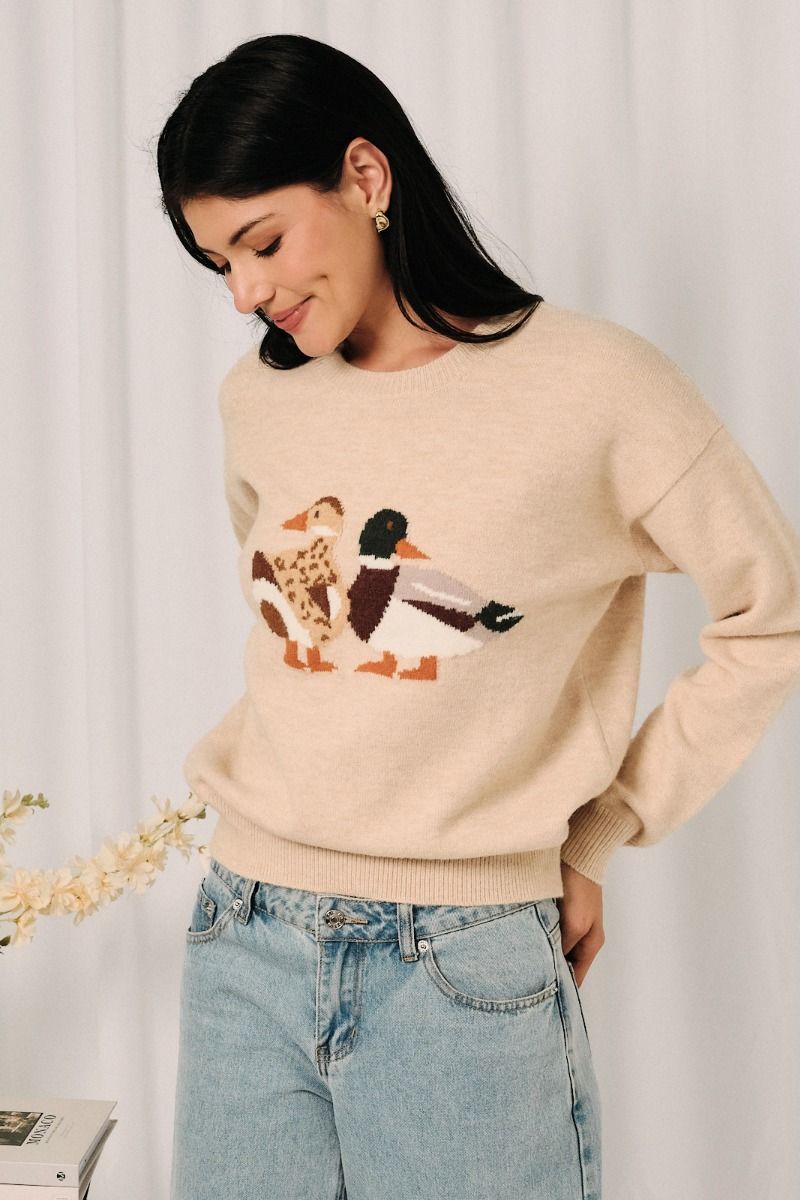 Mallard Duck Pair Sweater Oatmeal