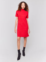 Knit Short Sleeve Mock Neck Dress Cranberry