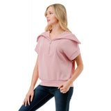 Short Sleeve Quarter Zip Scuba Top Pink