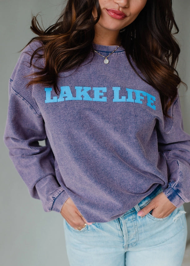 Lake Life Oversized Ribbed Crew Neck Sweatshirt Navy | Blue