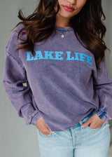 Lake Life Oversized Ribbed Crew Neck Sweatshirt Navy | Blue