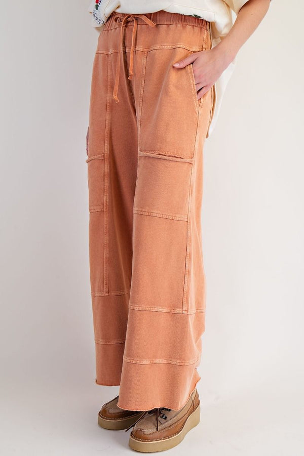 Washed Wide Leg Terry Pants Deep Camel