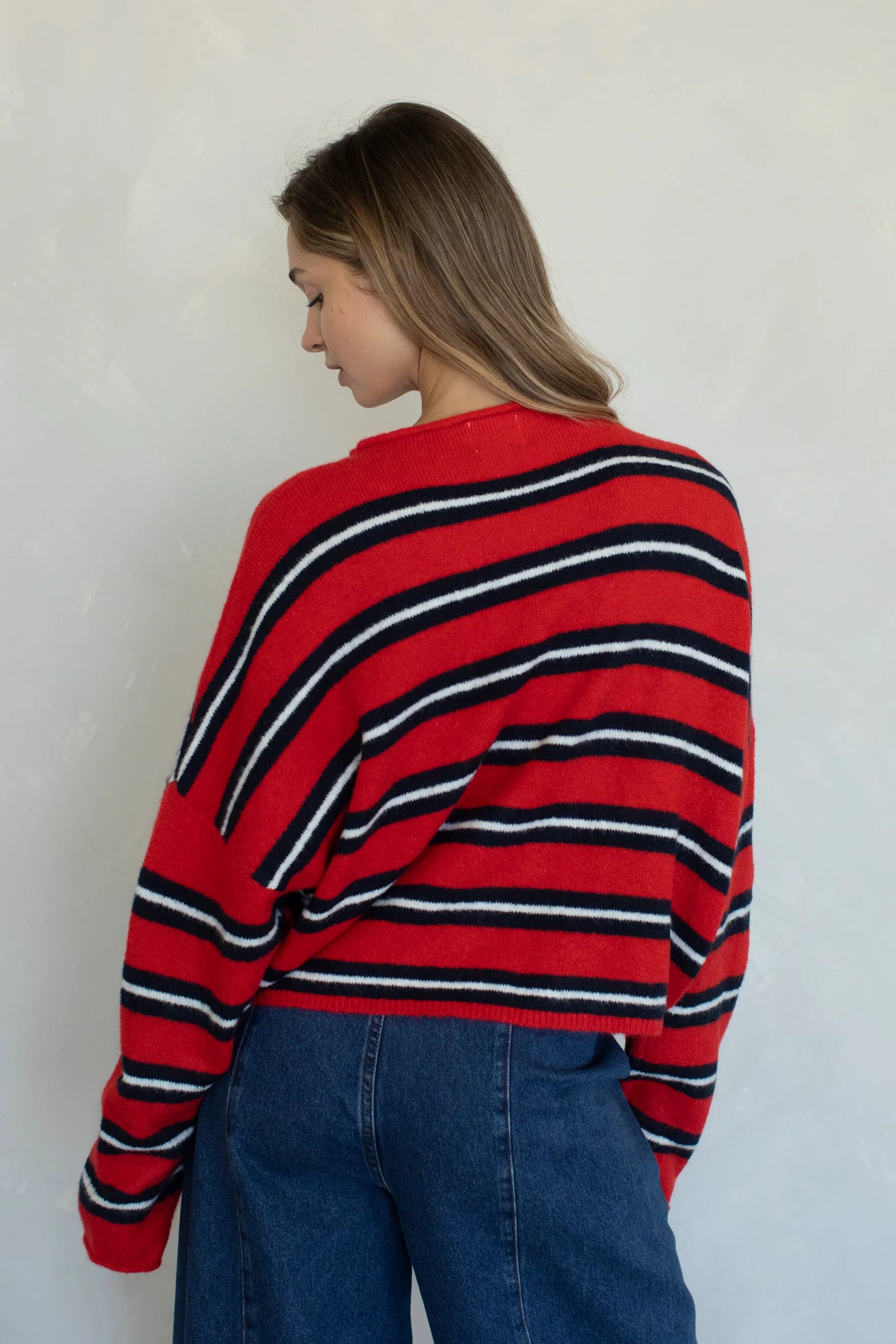 Varsity Striped Piper Cardigan Tomato Red