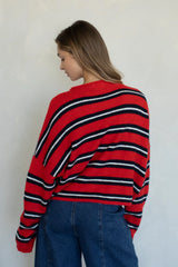 Varsity Striped Piper Cardigan Tomato Red
