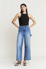 Super High Wide Cropped Utility Jeans Mariner