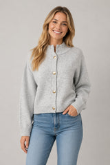 Wide Collar Button Sweater Cardi Grey
