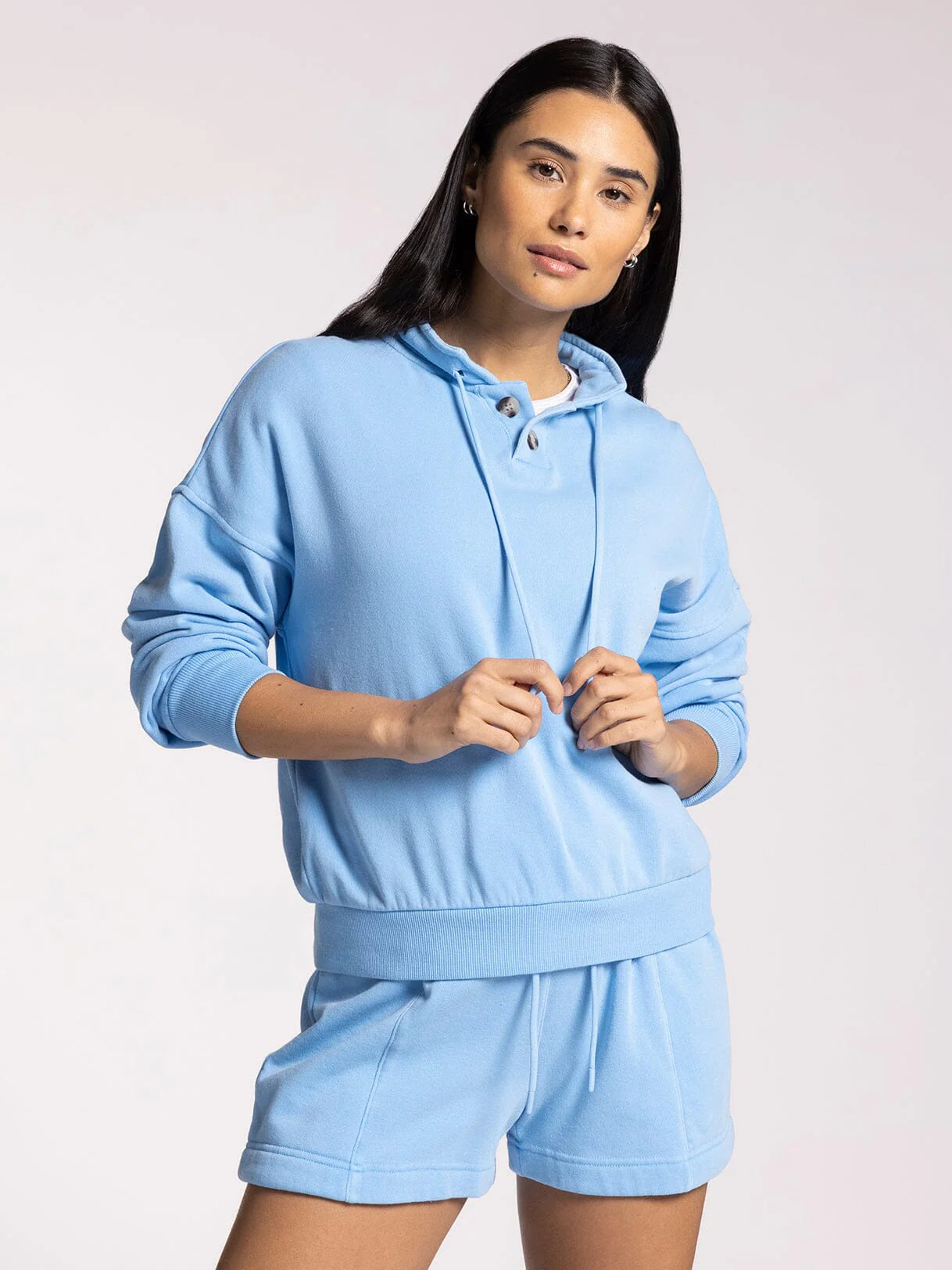 Coline Button Neck Sweatshirt Cerulean Blue
