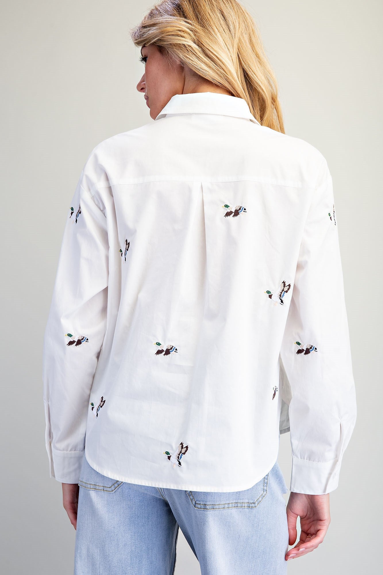 Embroidered Duck Button Down Shirt Off White