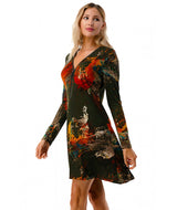 Long Sleeve Zipper Dress Olive Mix Splash
