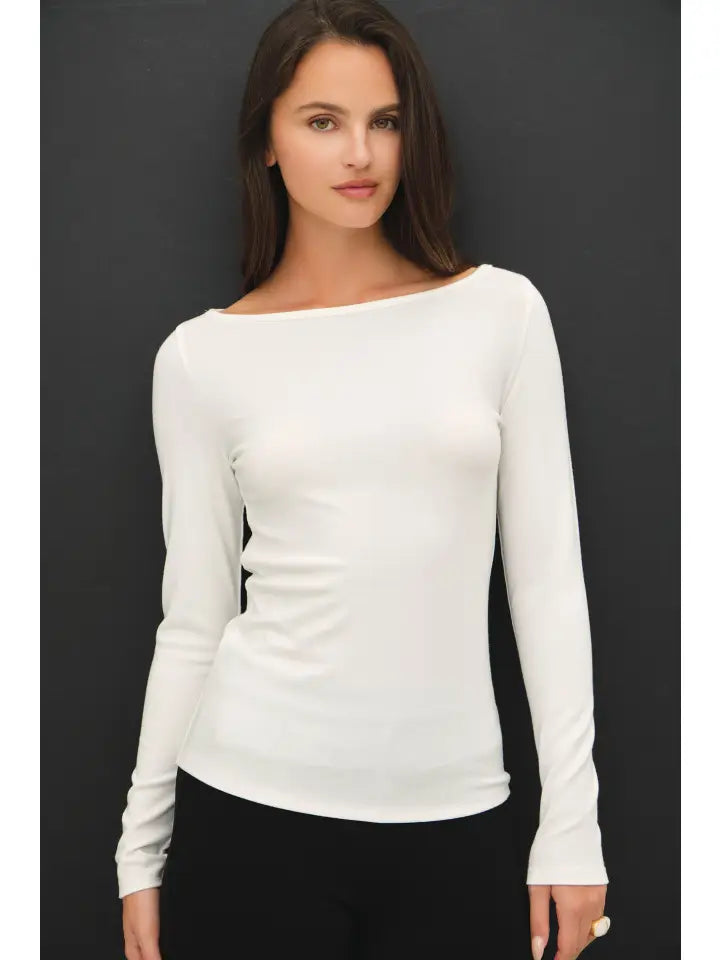 Ultra Soft Basic Boatneck Long Sleeve Tee Ivory