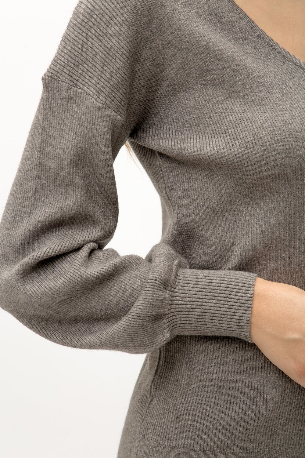 Vneck Balloon Sleeve Sweater Grey
