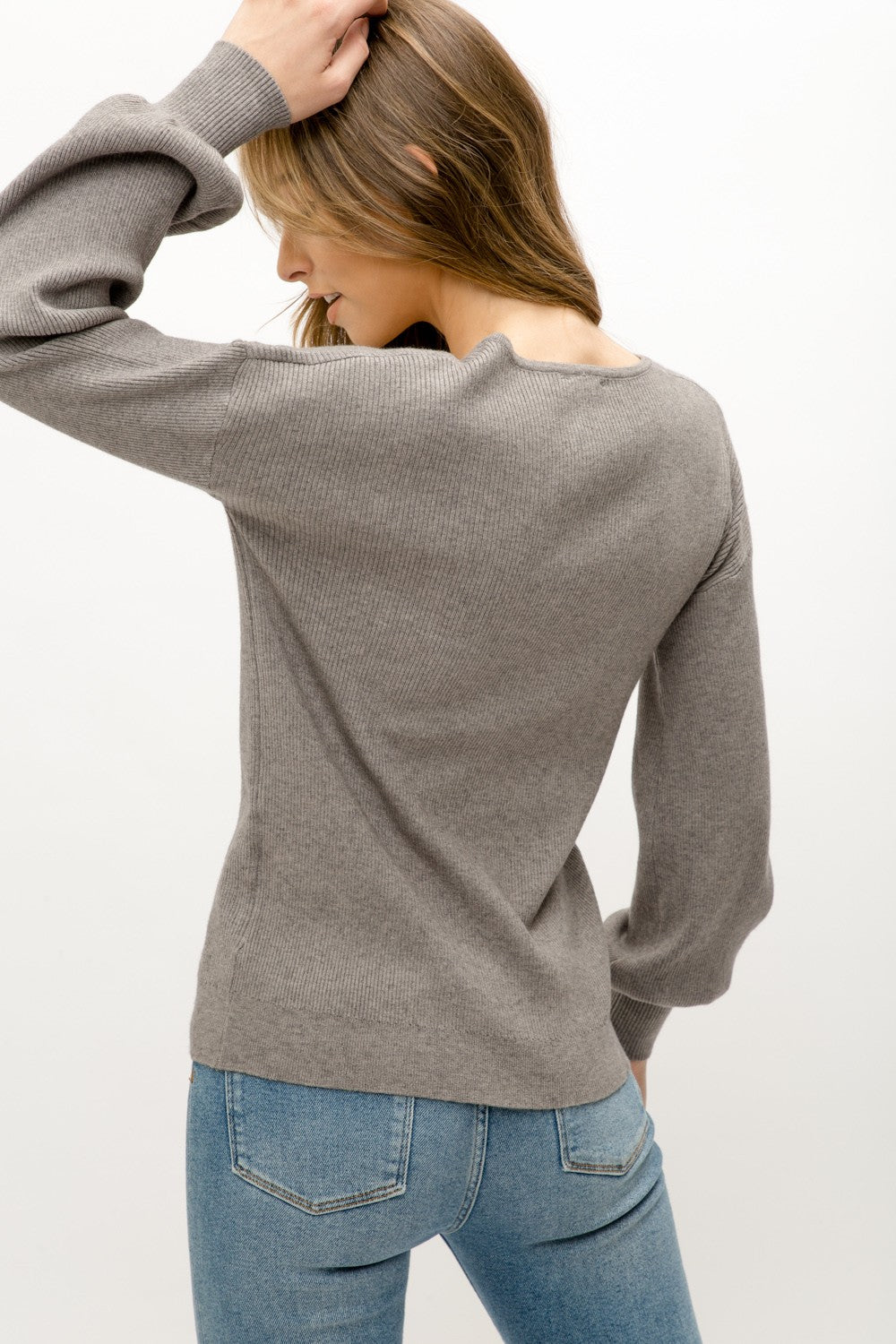 Vneck Balloon Sleeve Sweater Grey