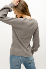 Vneck Balloon Sleeve Sweater Grey
