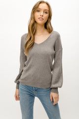 Vneck Balloon Sleeve Sweater Grey