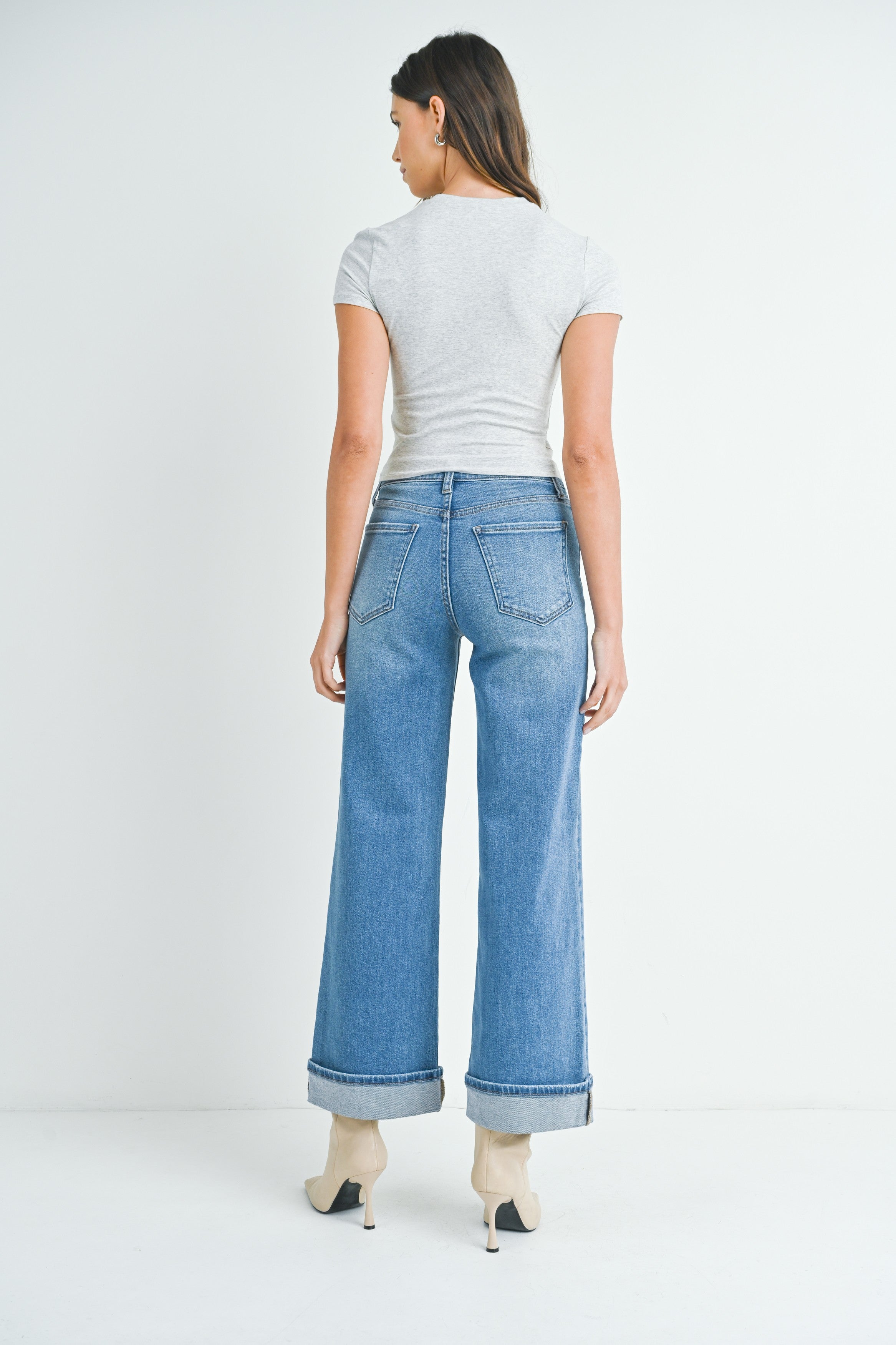 Cuffed Palazzo Jeans Medium Denim