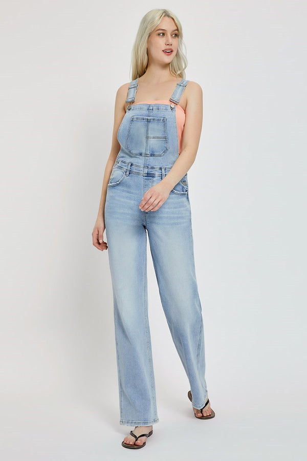 Wide Leg Denim Overalls Light