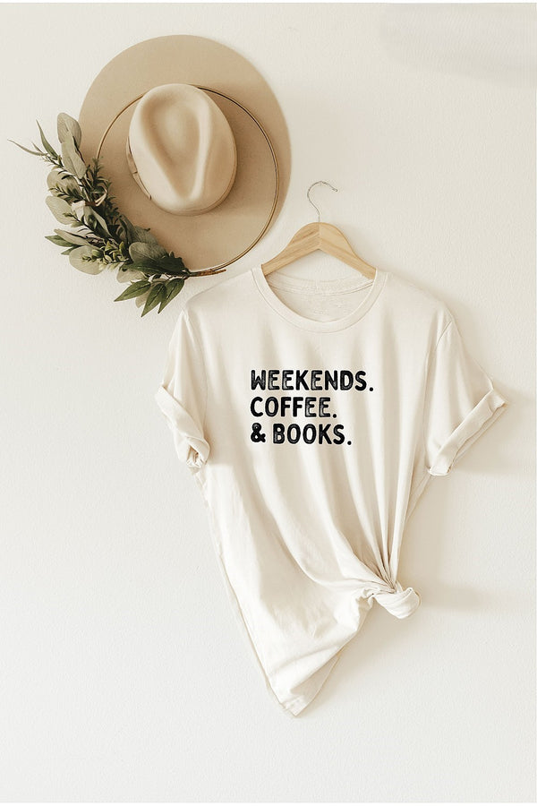 Weekends. Coffee. & Books. Graphic Tee Vintage White