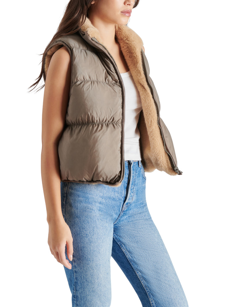 Brady Reversible Fur Puffer Vest Grey