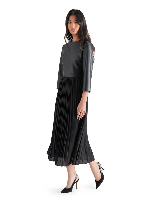 Knox Contrast Long Sleeve Midi Dress Black