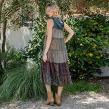 Patchwork Boho Sleeveless Hoodie Dress Gravel