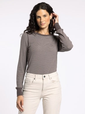 Stacy Long Sleeve Top Coffee Ivory Stripe