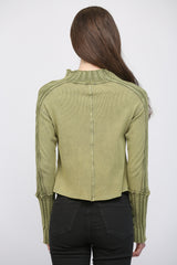 Mock Neck Cable Knit Sleeve Sweater Moss Green