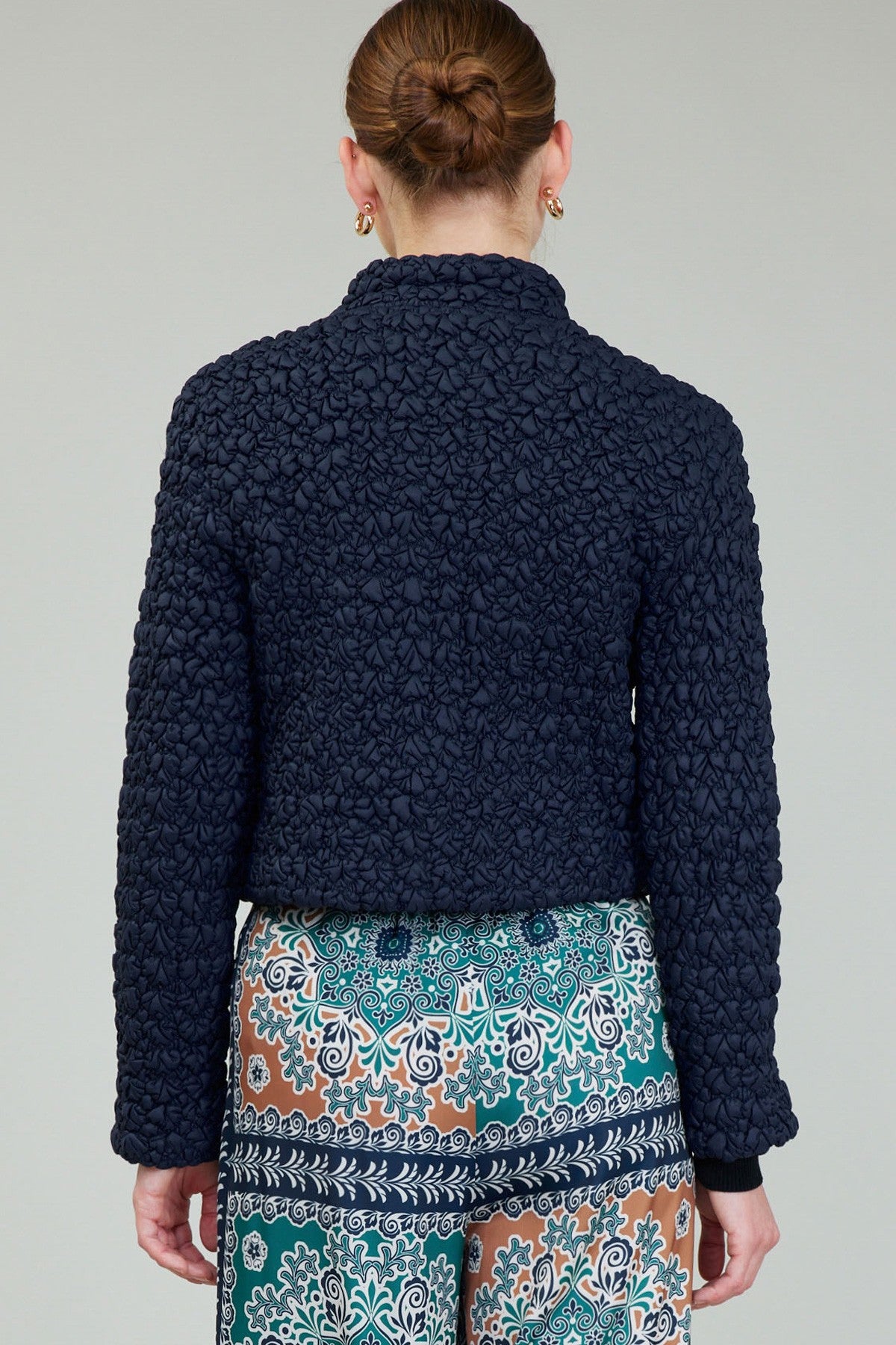 Bubble Quilted Zip Up Jacket Navy