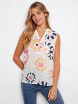 Printed Chest Pocket Sleeveless Top Daisies