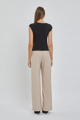 Cap Sleeve Round Neck Basic Top Black