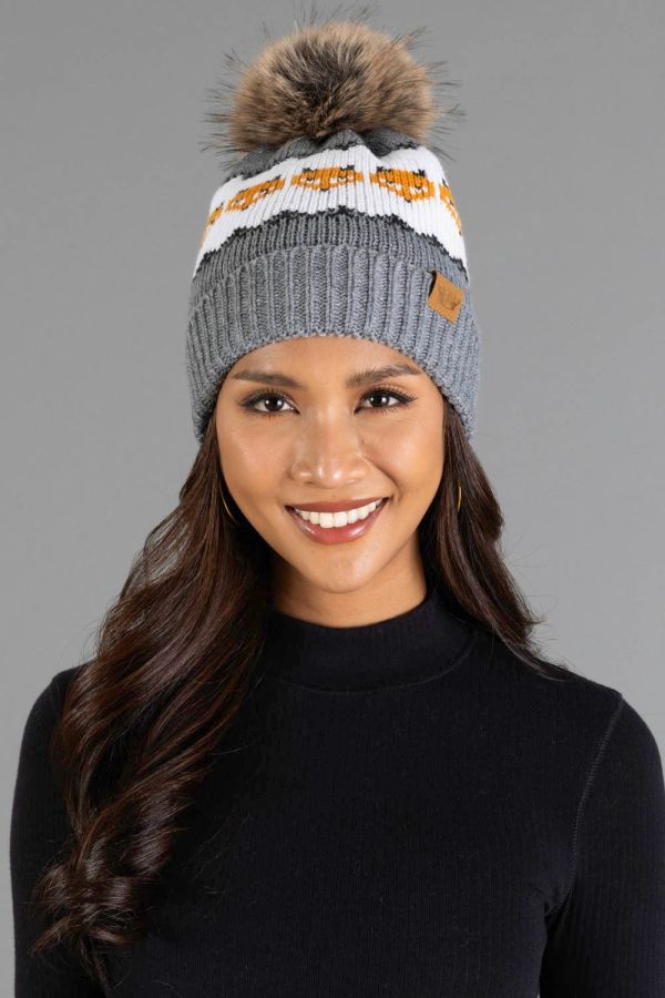 Fox Pattern Pom Hat