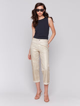 Rolled Cuff Straight Leg Foil Brushed Pants Natural