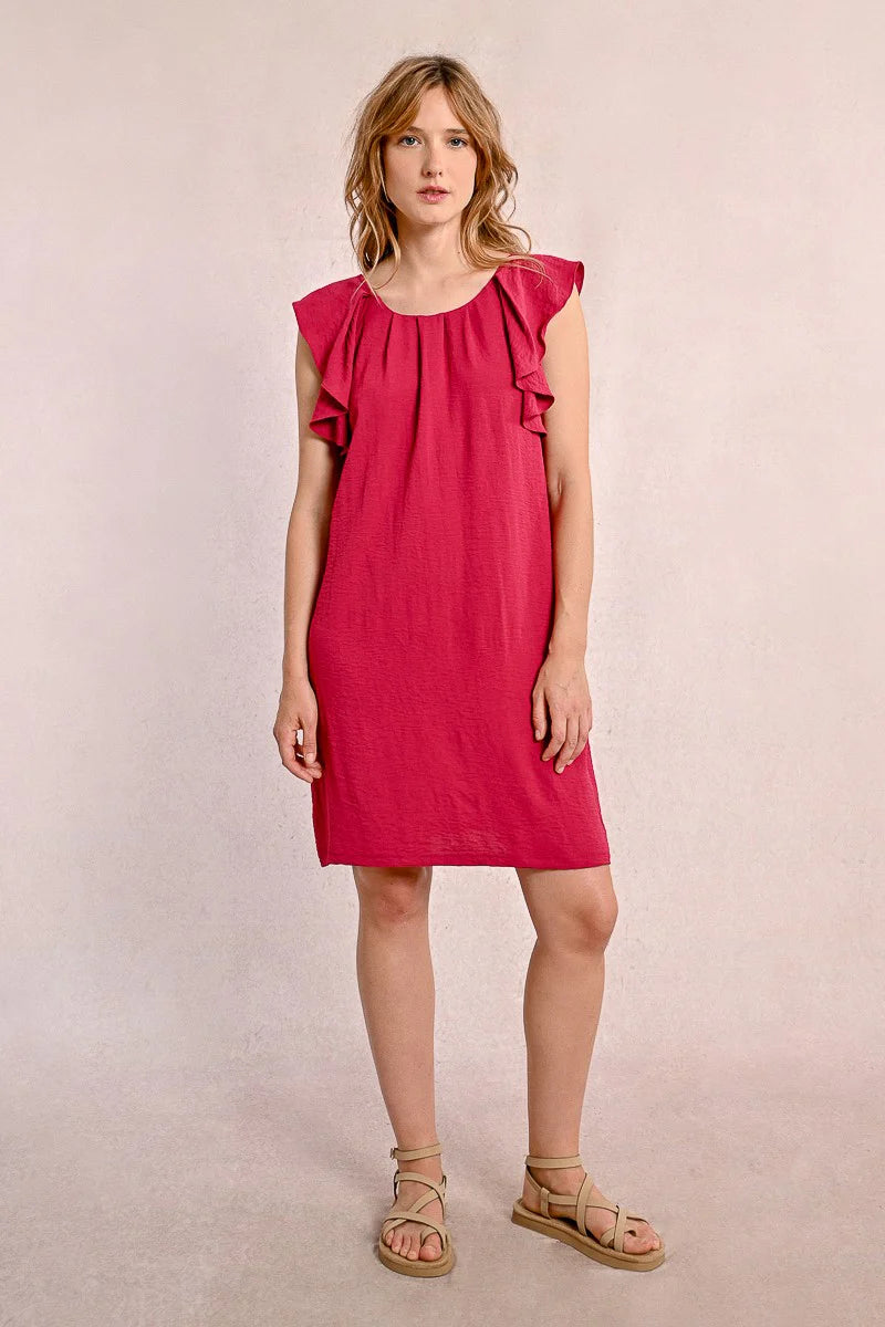 Ruffle Sleeve Tie Back Dress Raspberry