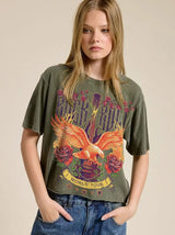 Rock N Roll World Tour Raw Hem Crop Tee Olive