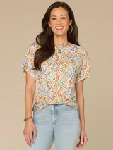 Short Sleeve Side Twist Printed Top Heather Jute Multi