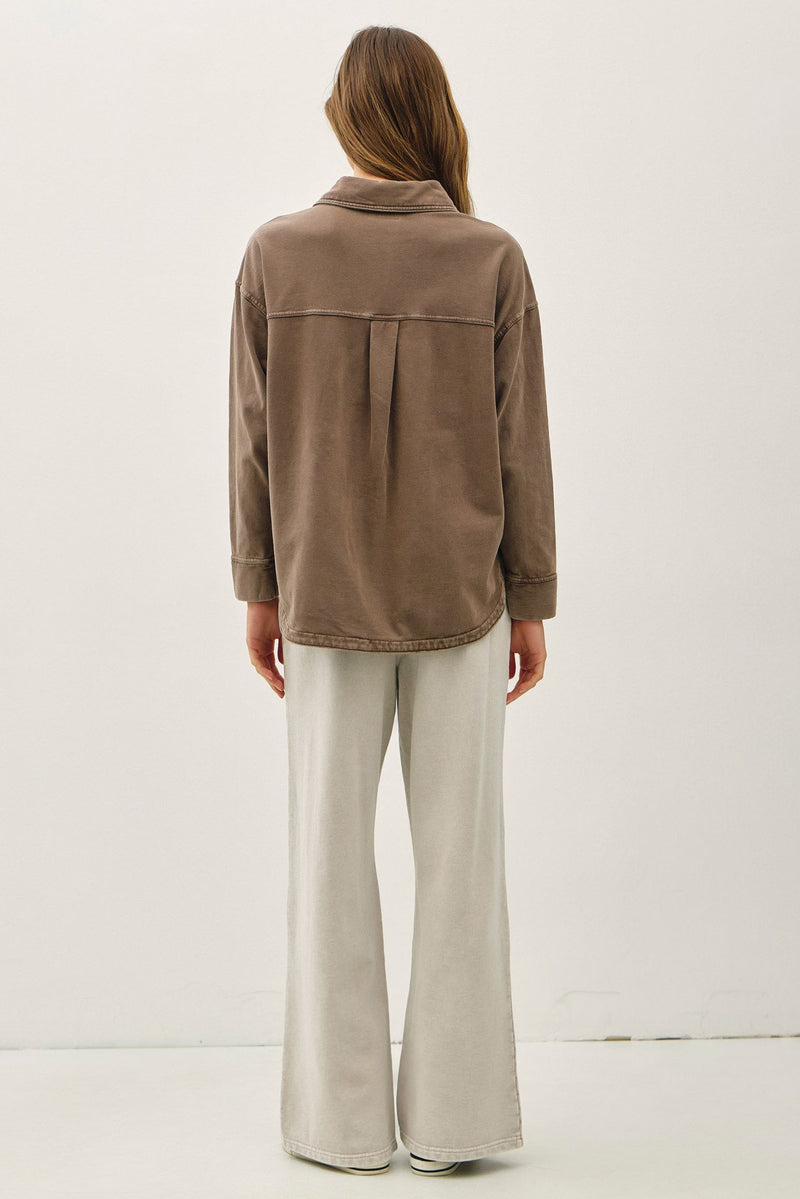 Knit Denim Wash Oversize Shacket Mocha