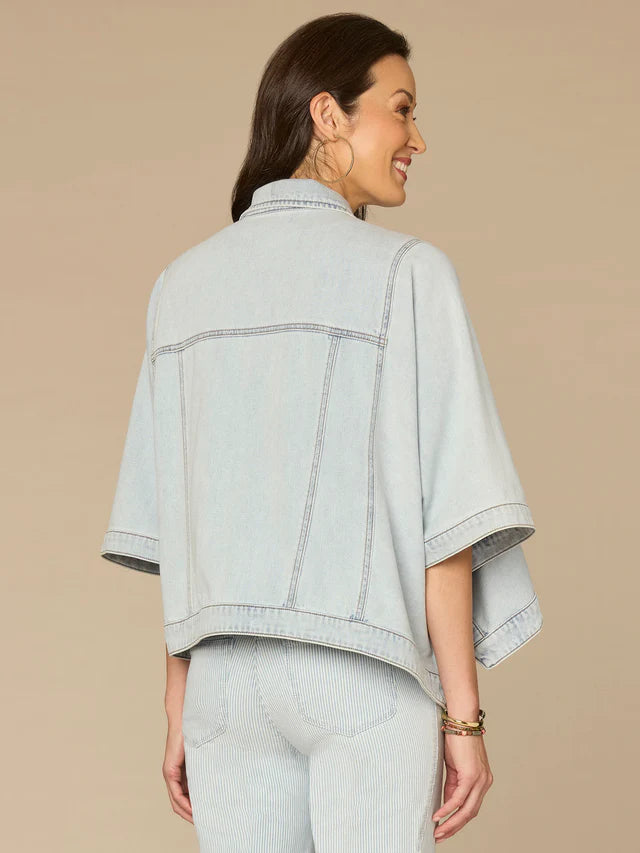 Button Down Collared Welt Pocket Caplet Light Blue