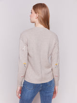 Embroidered Stemmed Floral Sweater Heather Almond